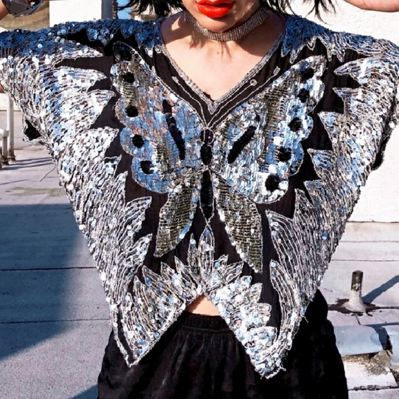 Tops - Vintage Butterfly Sequin Top 🦋